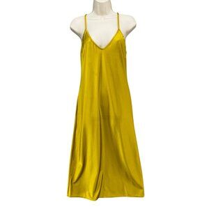 Ripley Rader Midi Slip Dress Chartreuse Stretch Sateen Spaghetti Strap Size 2